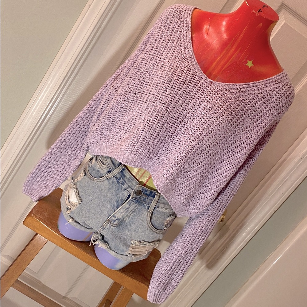 Beautiful Lilac V-Neck Knit Sweater